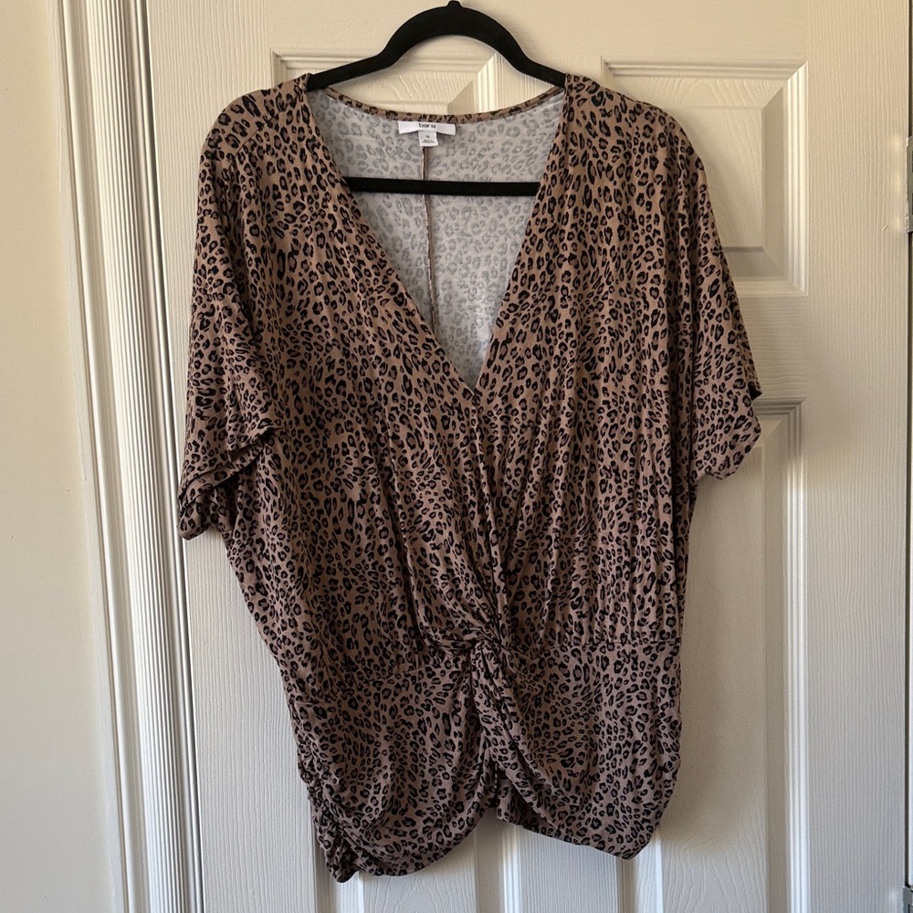 Bar III Brown Leopard Print V-Neck Blouse